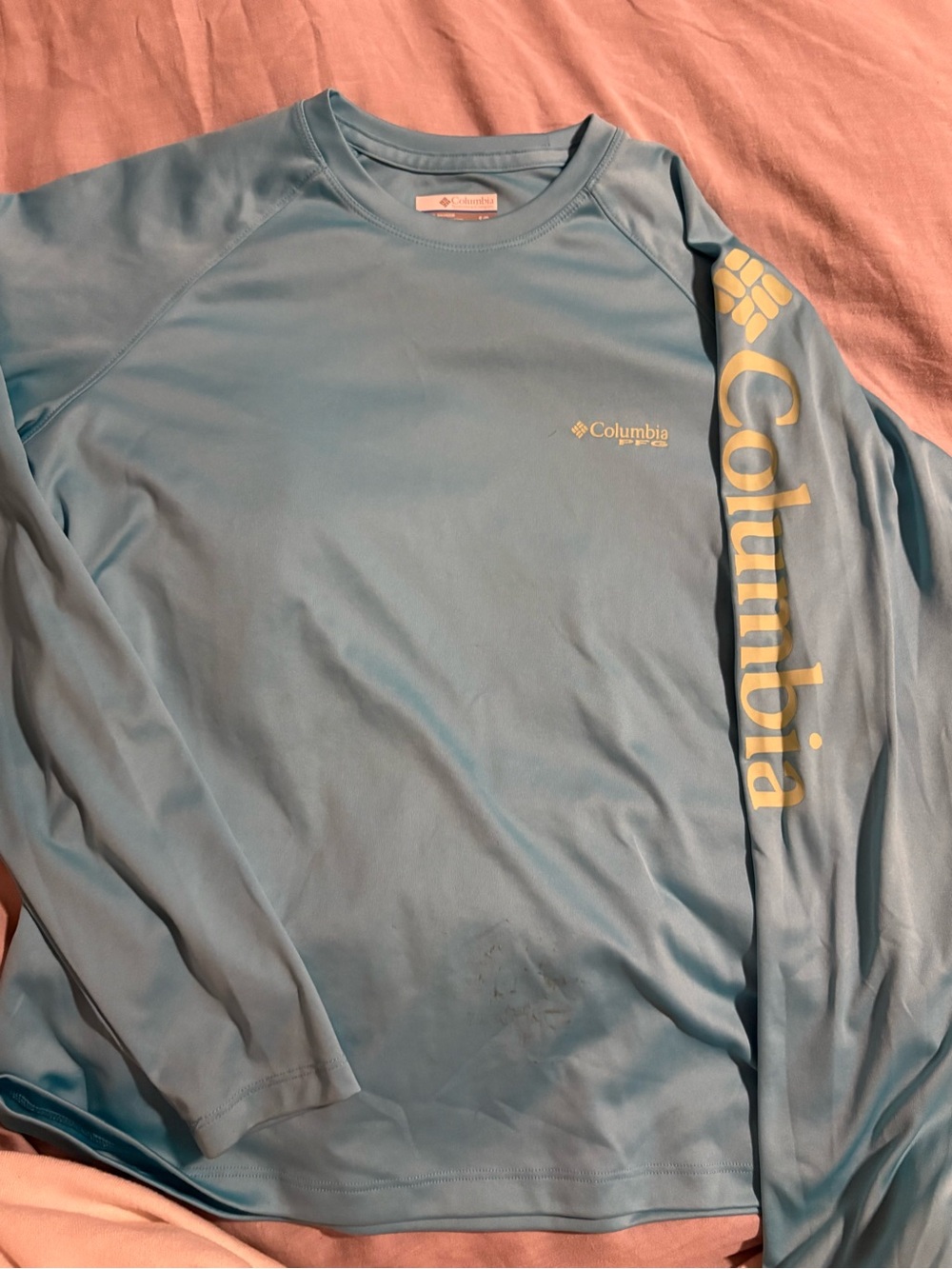 Columbia Light Blue Performance Long Sleeve with Yellow Accent